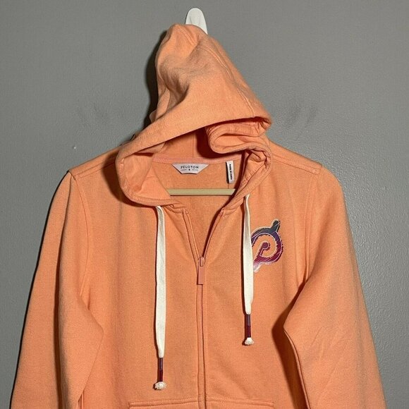 Peloton Ultimate Hoodie Fleece Jacket Women Size S Orange Zip Pocket Logo Iconic - Picture 4 of 12